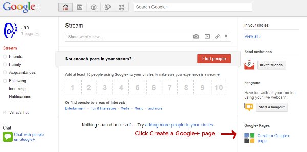 setting up a Google+ Page