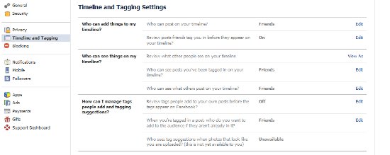 Facebook privacy - tagging settings