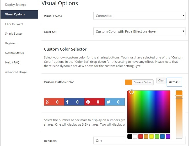 customise your social media share buttons with the Social Warfare custom colour picker